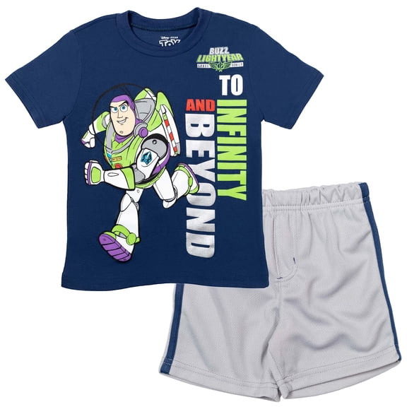 Disney Pixar Toy Story Buzz Lightyear Toddler Boys T-Shirt and Mesh Shorts Outfit Set Infant to Little Kid