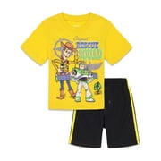 Disney Pixar Toy Story Buzz Lightyear Woody Toddler Boys Athletic T-Shirt and Mesh Shorts Set Yellow 5T
