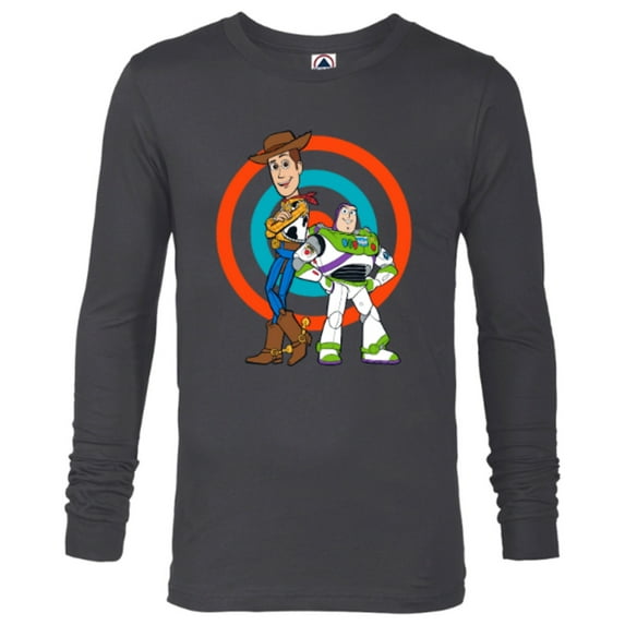Disney Pixar Toy Story Buzz Lightyear and Woody T-Shirt - Long Sleeve T-Shirt for Men - Customized-Charcoal Heather