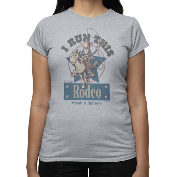 Disney Pixar Toy Story I Run This Rodeo Woody Bullseye Women's T Shirt (Sport Grey, S-XXL)