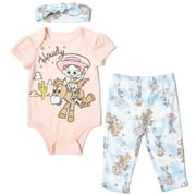 Disney Pixar Toy Story Jessie Bullseye Newborn Baby Girls Bodysuit Pants and Headband 3 Piece Outfit Set Newborn to Infant