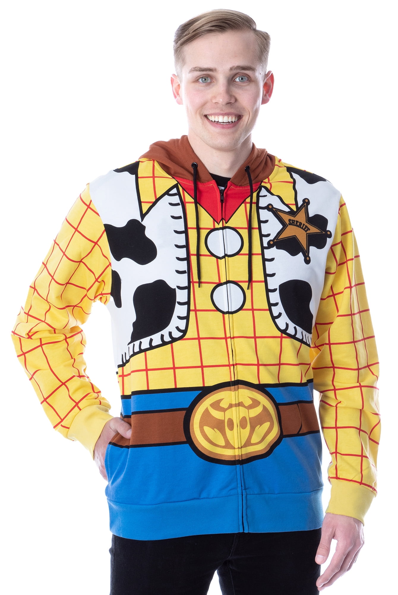 Free Shipping Disney Pixar Toy Story Men s I Am Woody The Cowboy Sheriff Costume Adult Sweatshirt Zip Hoodie Walmart