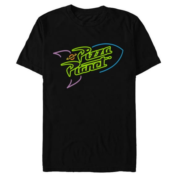 Disney Pixar Toy Story Pizza Planet Rocket Ship Neon T-Shirt- Short Sleeve Blended T-Shirt for Adults - Customized-Black