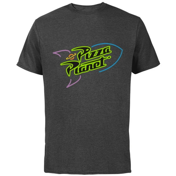 Disney Pixar Toy Story Pizza Planet Rocket Ship Neon T-Shirt - Short Sleeve Cotton T-Shirt for Adults - Customized-Charcoal
