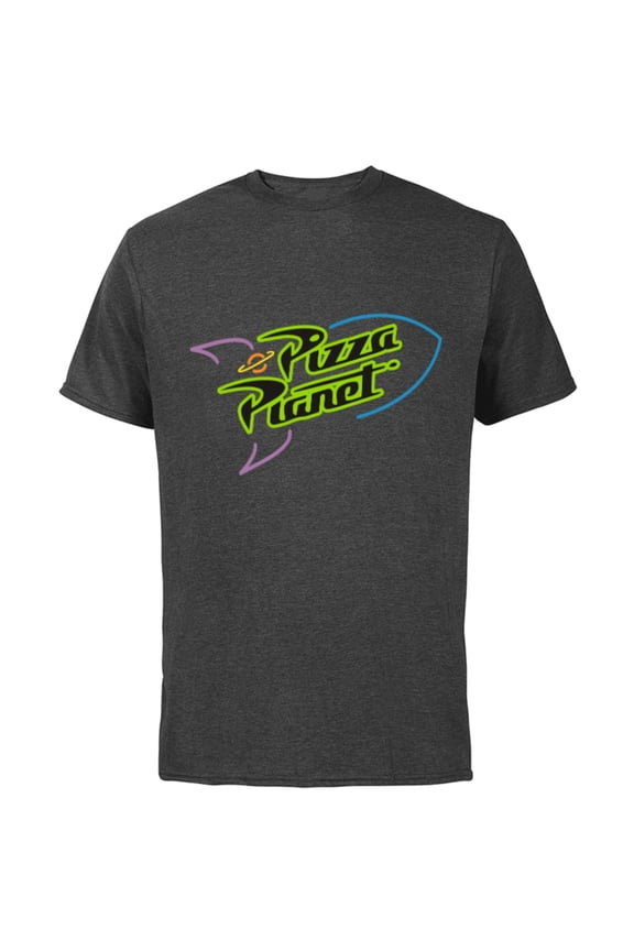 Disney Pixar Toy Story Pizza Planet Rocket Ship Neon T-Shirt - Short Sleeve Cotton T-Shirt for Adults - Customized-Charcoal