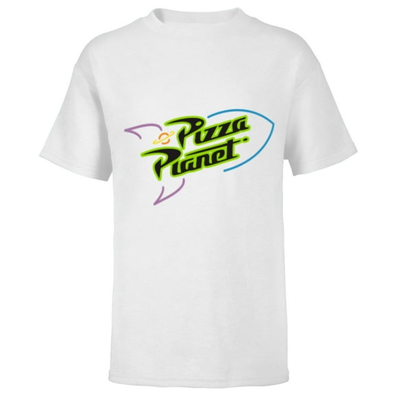 Disney Pixar Toy Story Pizza Planet Rocket Ship Neon T-Shirt - Short Sleeve T-Shirt for Kids - Customized-White