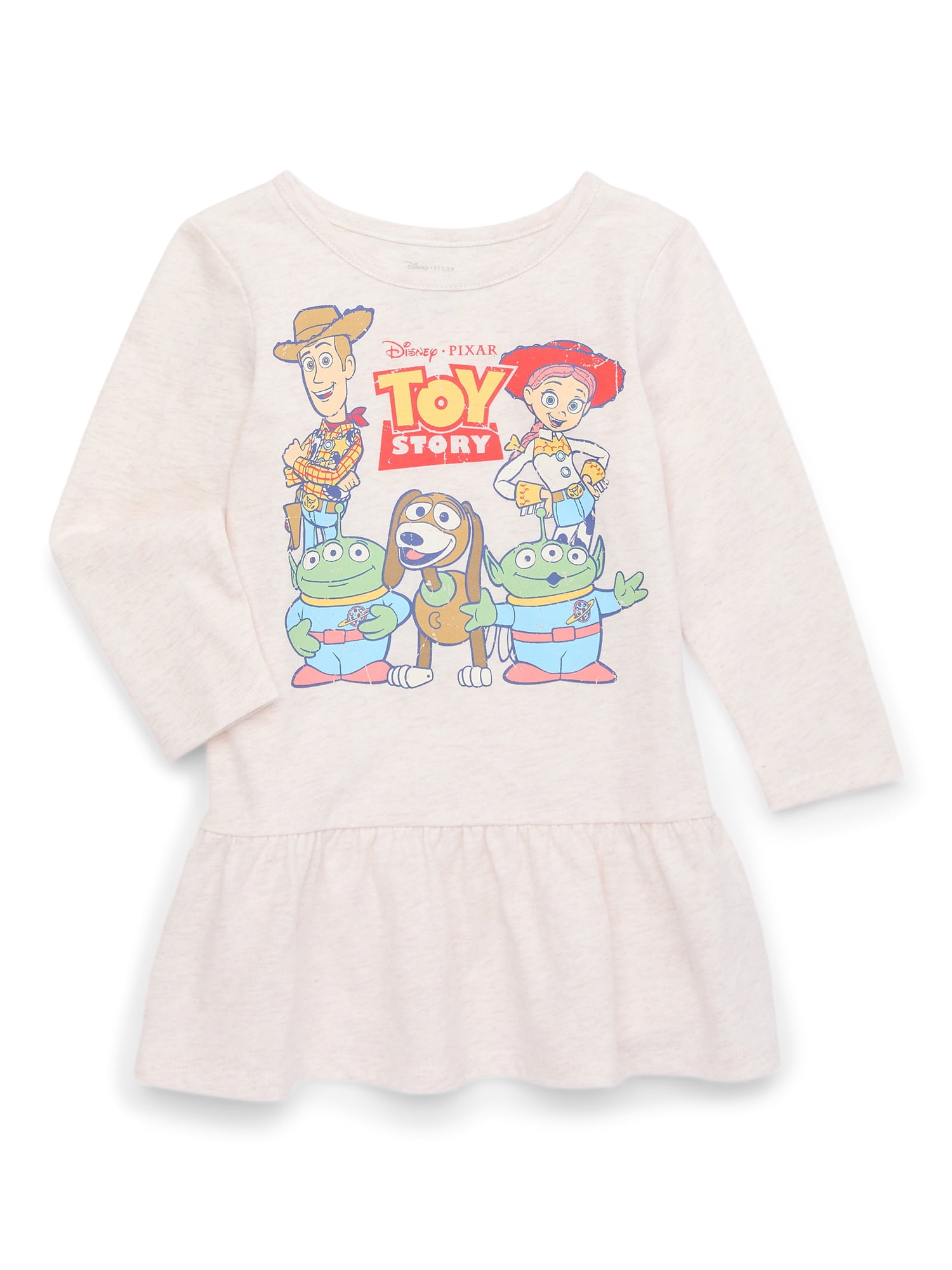 Disney Pixar Toy Story Toddler Girls Drop Waist Graphic Dress with Long Sleeves, Sizes 12M-5T