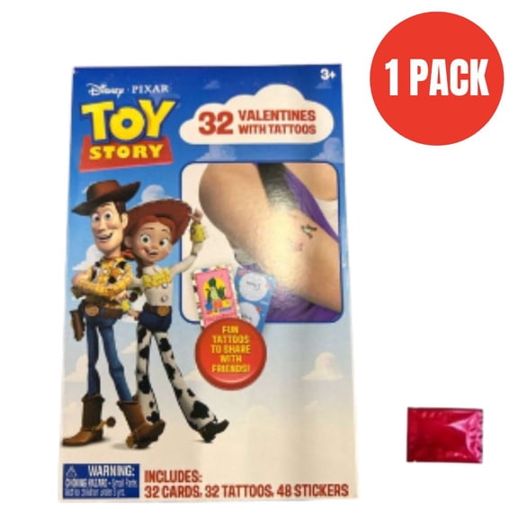 Disney Pixar Toy Story Valentines with Tattoos - 32 Cards, 32 Tattoos, 48 Stickers + LaPrima Morceau Bonbon Bonus