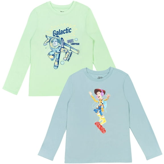 Disney Pixar Toy Story Woody Buzz Lightyear Big Boys 2 Pack Long Sleeve T-Shirts Toddler to Big Kid