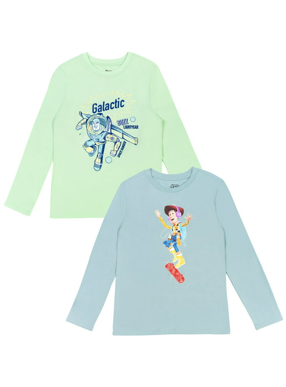 Disney Pixar Toy Story Woody Buzz Lightyear Big Boys 2 Pack Long Sleeve T-Shirts Toddler to Big Kid