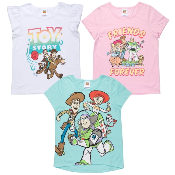 Disney Pixar Toy Story Woody Buzz Lightyear Forky Big Girls 3 Pack T-Shirts Toddler to Big Kid