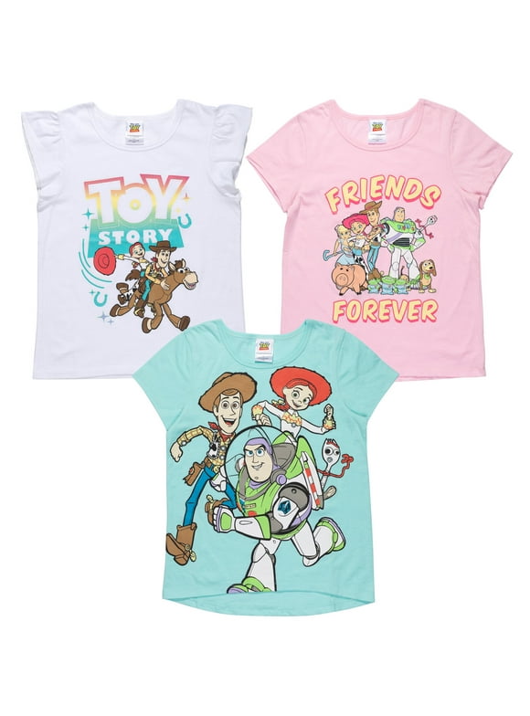 Disney Pixar Toy Story Woody Buzz Lightyear Forky Little Girls 3 Pack T-Shirts Toddler to Big Kid