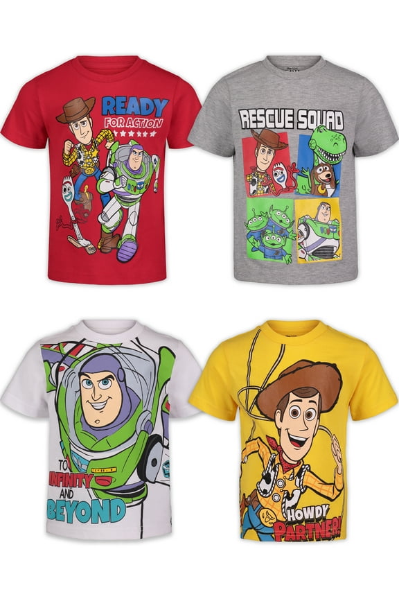 Pixar Toy Story Woody Buzz Lightyear Forky Rex Slinky Dog Toddler Boys 4 Pack T-Shirt White 3T