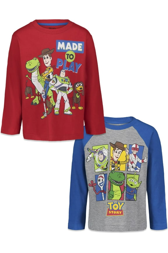 Pixar Toy Story Woody Buzz Lightyear Forky Toddler Boys 2 Pack Long Sleeve T-Shirts Toddler to Big Kid