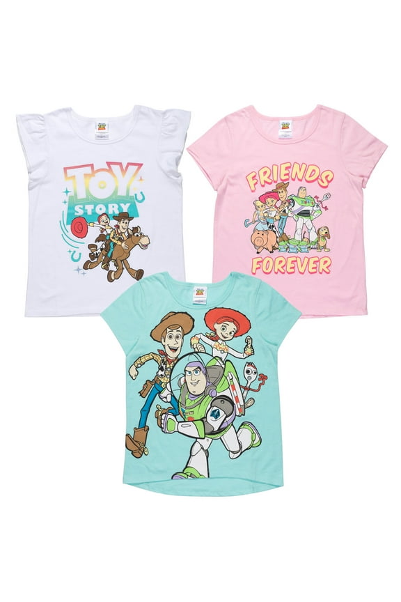 Disney Pixar Toy Story Woody Buzz Lightyear Forky Toddler Girls 3 Pack T-Shirts Toddler to Big Kid