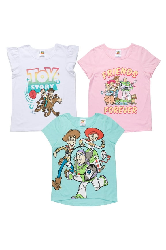 Pixar Toy Story Woody Buzz Lightyear Forky Toddler Girls 3 Pack T-Shirts Toddler to Big Kid