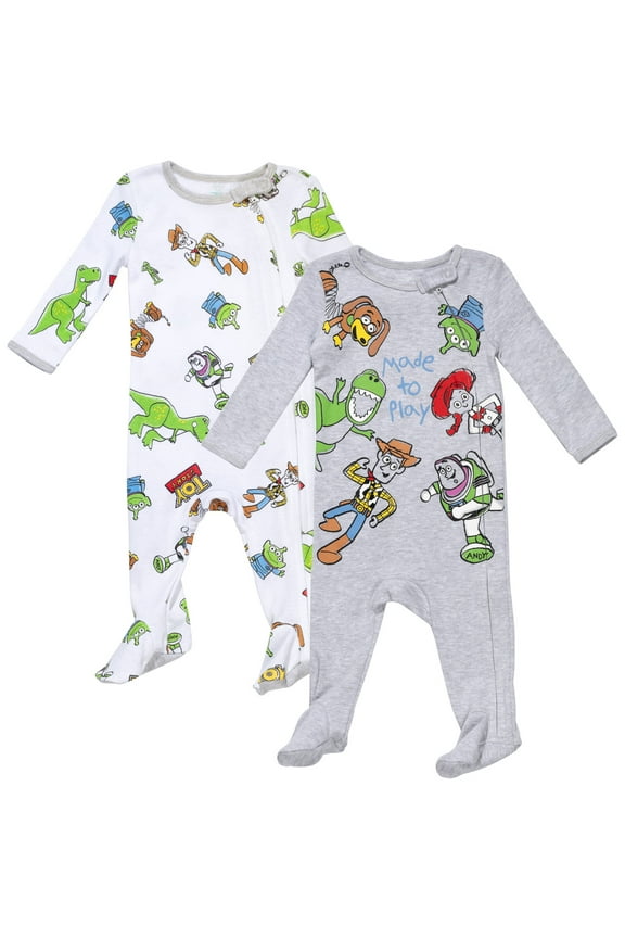 Pixar Toy Story Woody Buzz Lightyear Jessie Newborn Baby Boys 2 Pack Zip Up Sleep N' Plays Newborn to Infant