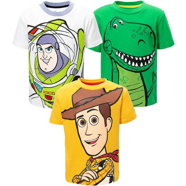 Disney Pixar Toy Story Woody Buzz Lightyear Rex Little Boys 3 Pack T-Shirts Toddler to Big Kid
