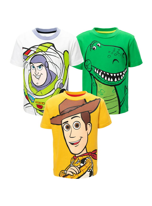 Disney Pixar Toy Story Woody Buzz Lightyear Rex Toddler Boys 3 Pack T-Shirts Toddler to Big Kid