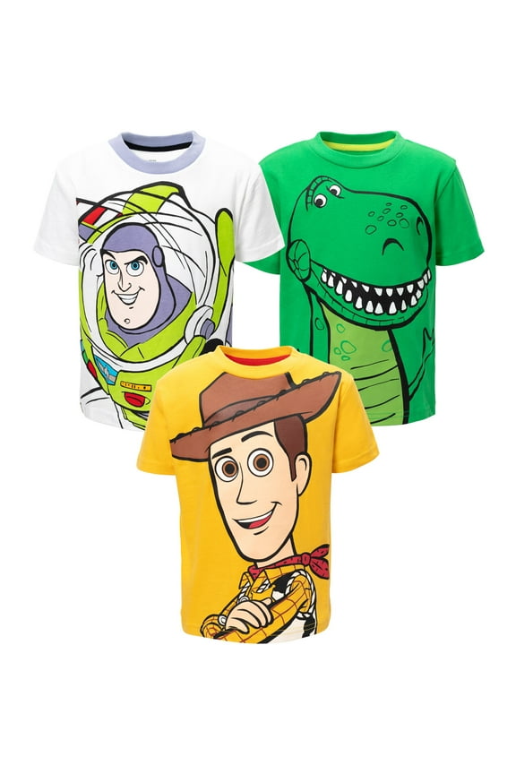 Pixar Toy Story Woody Buzz Lightyear Rex Toddler Boys 3 Pack T-Shirts Toddler to Big Kid