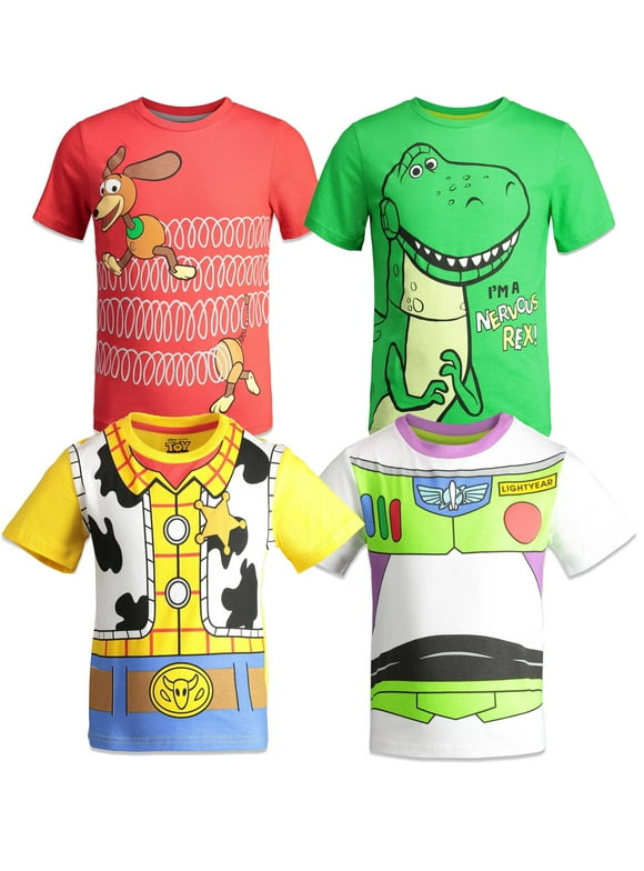 Disney Pixar Toy Story Woody Buzz Lightyear Slinky Dog Big Boys 4 Pack T-Shirts Infant to Big Kid