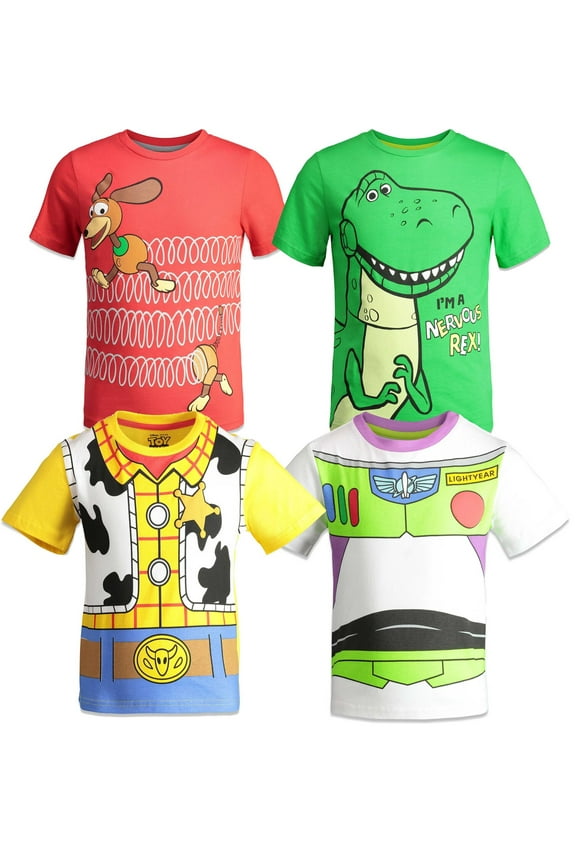 Pixar Toy Story Woody Buzz Lightyear Slinky Dog Little Boys 4 Pack T-Shirts Infant to Big Kid