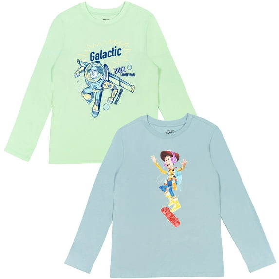 Disney Pixar Toy Story Woody Buzz Lightyear Toddler Boys 2 Pack Long Sleeve T-Shirts Toddler to Big Kid