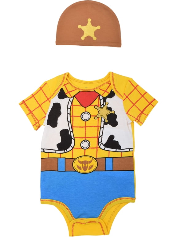 Toy Story Baby Boys' 2-Piece Cosplay Bodysuit and Hat Set Yellow Blue Woody