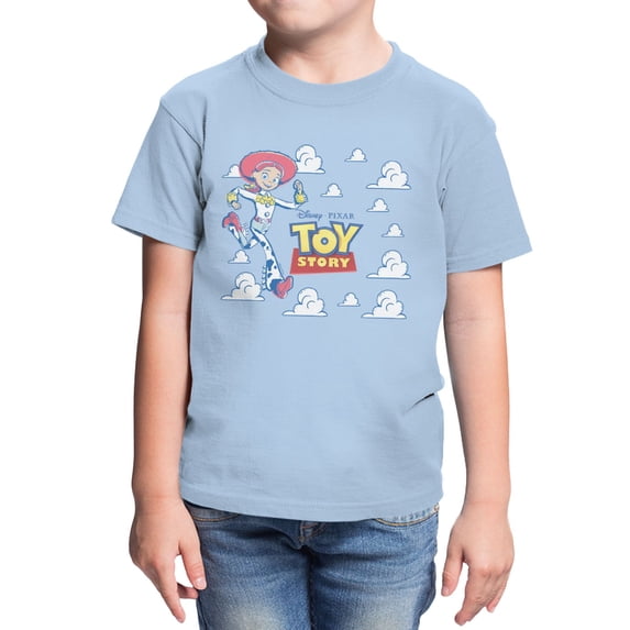 Disney Pixar Toy Story Youth Running High Cloud Logo T-Shirt (Light Blue, XS-XL)