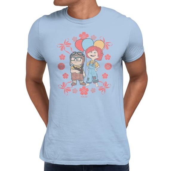 Disney Pixar Up Men's Childhood Friends And Flowers T-Shirt (Light Blue, S-XXXL)