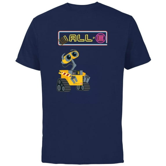 Disney Pixar WALL-E Neon Sign T-Shirt - Short Sleeve Cotton T-Shirt for Adults - Customized-Navy