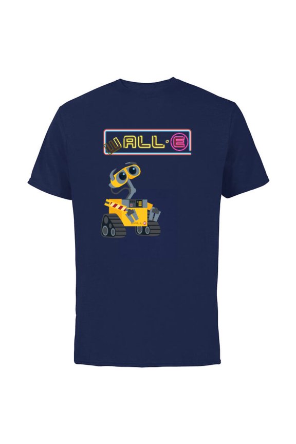 Disney Pixar WALL-E Neon Sign T-Shirt - Short Sleeve Cotton T-Shirt for Adults - Customized-Navy