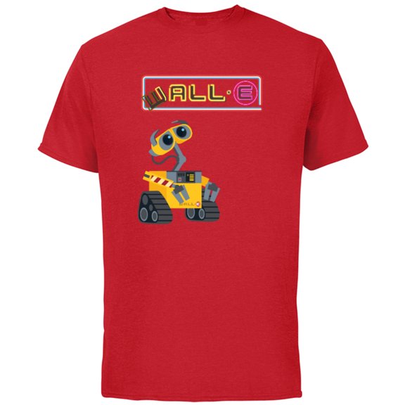 Disney Pixar WALL-E Neon Sign T-Shirt - Short Sleeve Cotton T-Shirt for Adults - Customized-Red