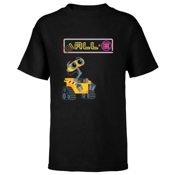 Disney Pixar WALL-E Neon Sign T-Shirt - Short Sleeve T-Shirt for Kids - Customized-Black