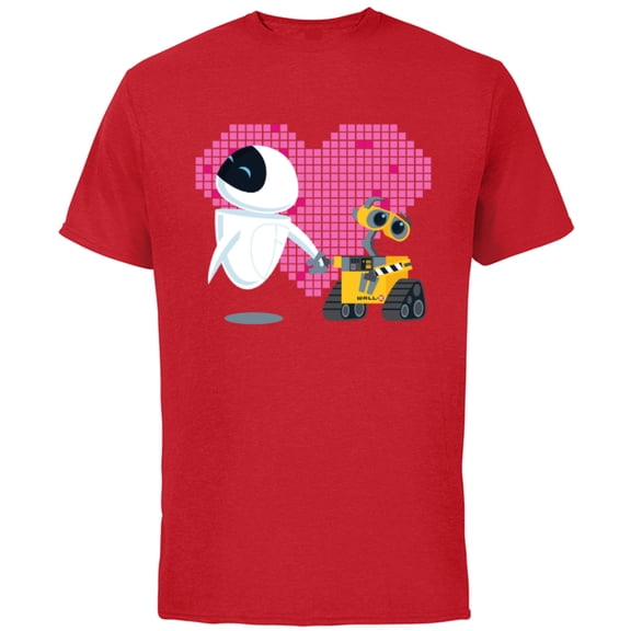 Disney Pixar Wall-E and Eve Geometric Heart T-Shirt - Short Sleeve Cotton T-Shirt for Adults - Customized-Red