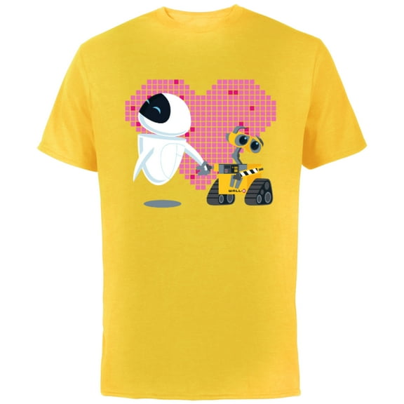 Disney Pixar Wall-E and Eve Geometric Heart T-Shirt - Short Sleeve Cotton T-Shirt for Adults - Customized-Yellow