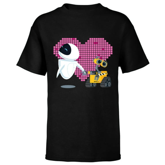 Disney Pixar Wall-E and Eve Geometric Heart T-Shirt - Short Sleeve T-Shirt for Kids - Customized-Black