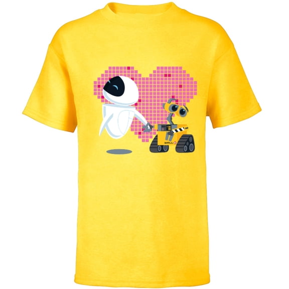 Disney Pixar Wall-E and Eve Geometric Heart T-Shirt - Short Sleeve T-Shirt for Kids - Customized-Yellow