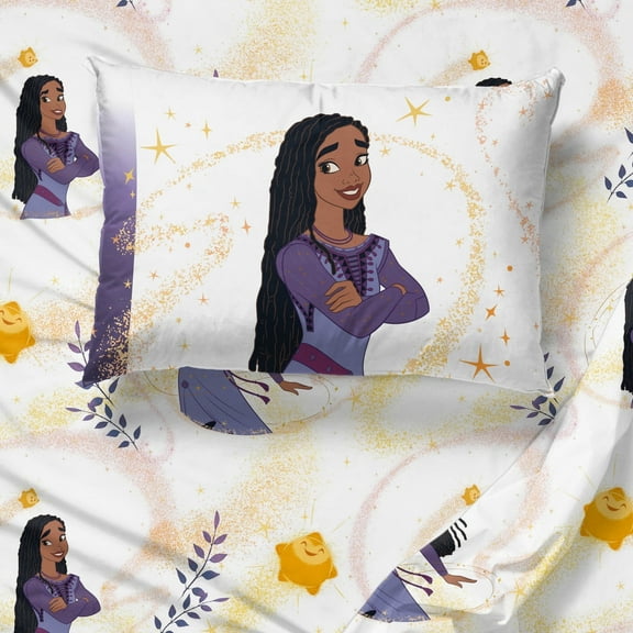 Disney Pixar Wish Shine On Star Purple 4 Piece Full Sheet Set, 100% Microfiber