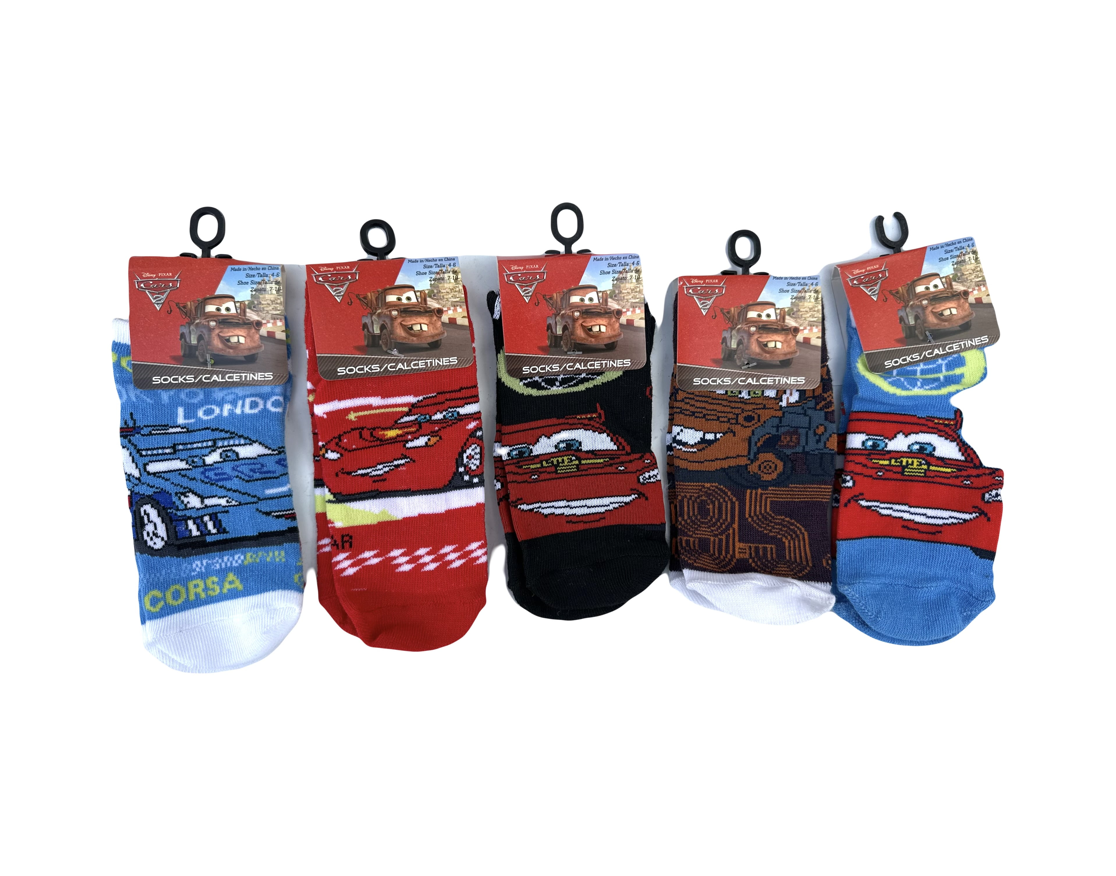 5 Pairs Disney Cars Socks Assorted Character Sock Collection ( Size 4