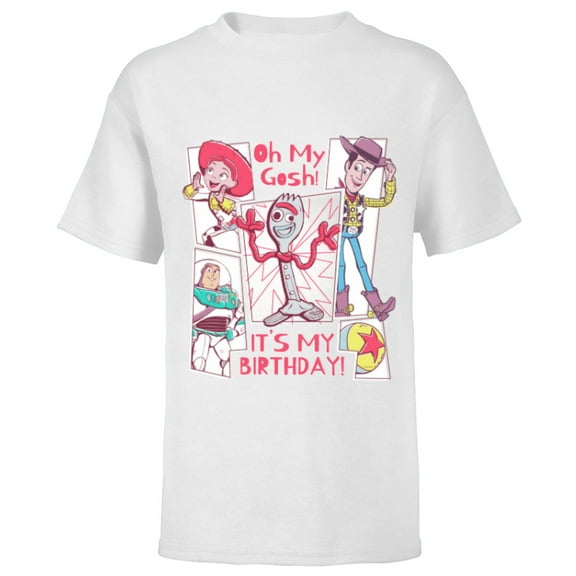 Disney & Pixar’s Toy Story Forky Oh My Gosh It’s My Birthday - Short Sleeve T-Shirt for Kids - Customized-White