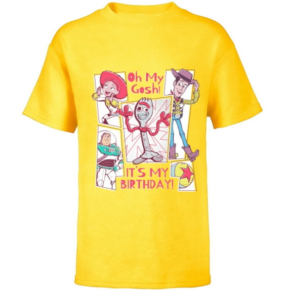 Disney & Pixar’s Toy Story Forky Oh My Gosh It’s My Birthday - Short Sleeve T-Shirt for Kids - Customized-Yellow