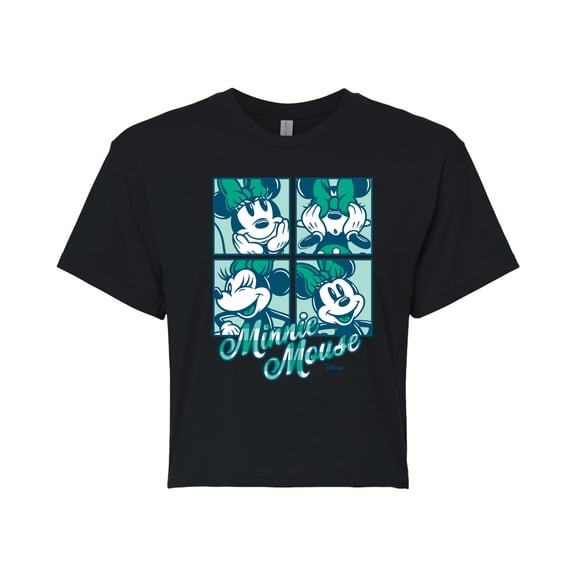 Disney - Plaid Minnie Mouse - Juniors Cropped Cotton Blend T-Shirt