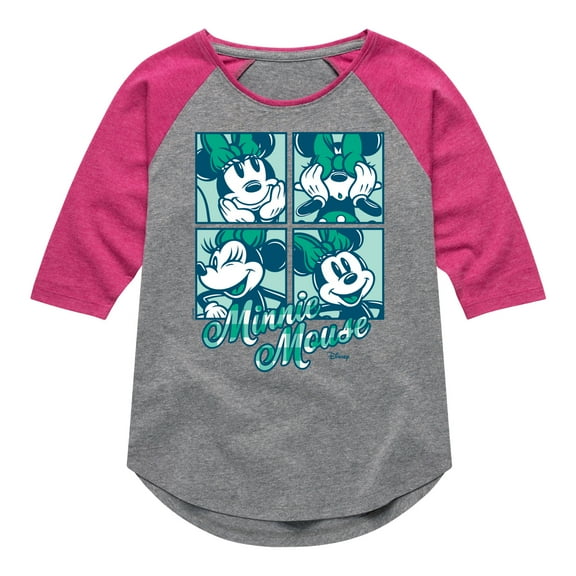 Disney - Plaid Minnie Mouse - Toddler & Youth Girls Raglan Graphic T-Shirt