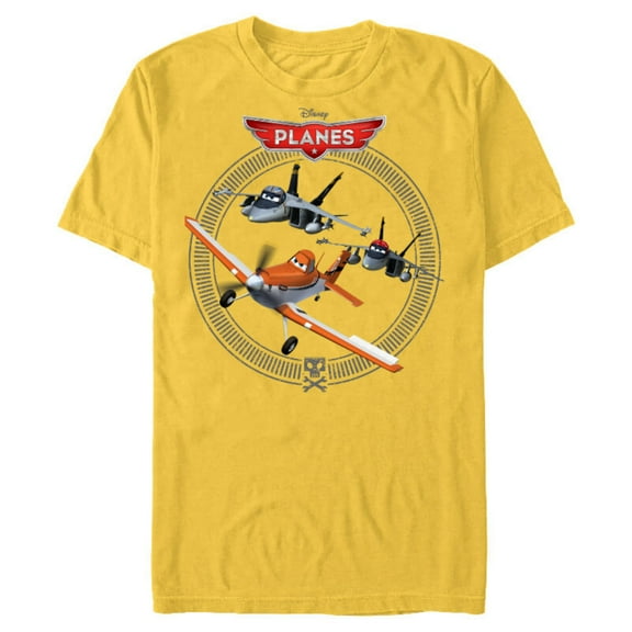 Disney Planes Dusty Crophopper with Bravo and Echo T-Shirt- Short Sleeve Blended T-Shirt for Adults - Customized-Yellow