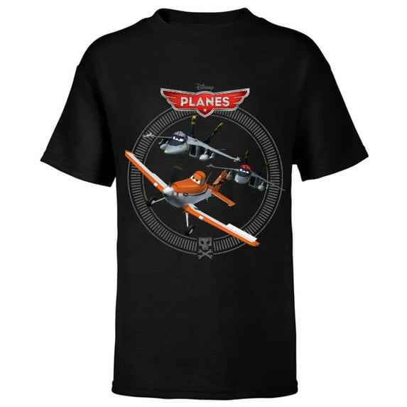 Disney Planes Dusty Crophopper with Bravo and Echo T-Shirt - Short Sleeve T-Shirt for Kids - Customized-Black
