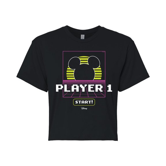 Disney - Player 1 Start - Juniors Cropped Cotton Blend T-Shirt