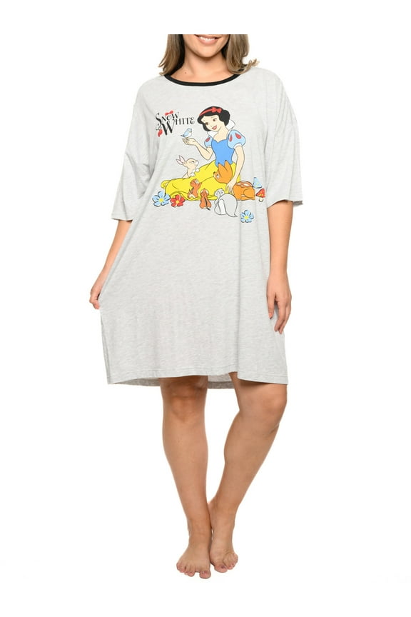 Plus Size Womens Snow White Sleep Shirt Nightgown Gray One Size Pajamas
