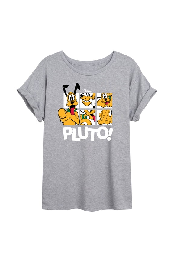 - Pluto Grid - Juniors Oversized Graphic T-Shirt