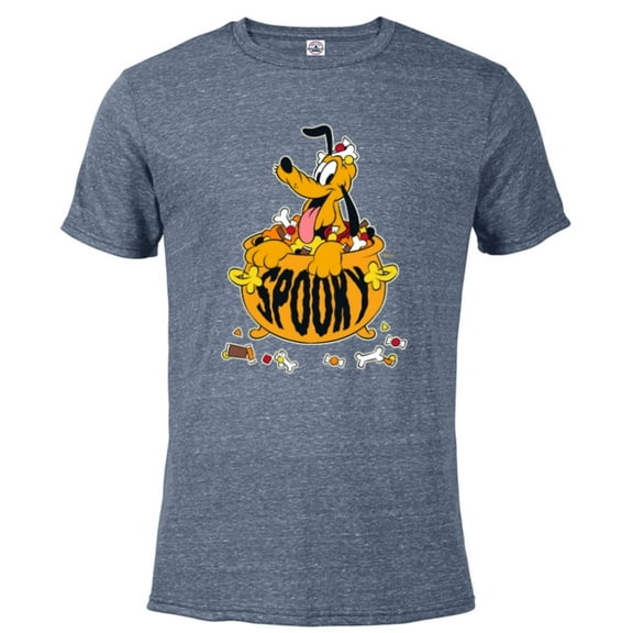 Disney Pluto Happy Halloween Spooky Cauldron with Candy - Short Sleeve Blended T-Shirt for Adults - Customized-Denim Snow Heather